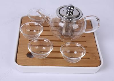 China Portable Travel Glass Tea Set 4 Cups With Bamboo Plate , FDA SGS Listed for sale