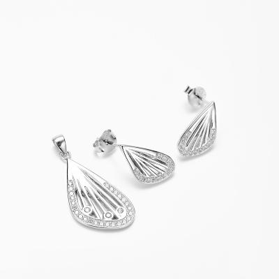 China TRENDY Good Quality Butterfly Wing Pendant Earring Stud Sterling Silver 925 Jewelry Set for sale