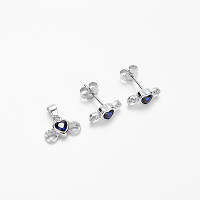 China FASHIONABLE Top Selling Cute 925 Silver Stud Jewelry Set Blue Heart Ocean Earring Pendant Cute Jewelry Set for sale