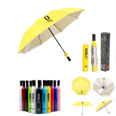 China Modern Wine Bottle Umbrella Folding LOGO Gift Umbrella Umbrella Custom Logo MOQ is 50pcs for sale