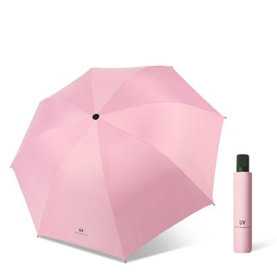 China Modern Customized Model 210T Impact Fabric 8K Fiber Shelterwood Bone Rubber Handle Manual Triple Umbrellas for sale