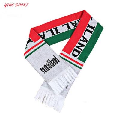 China Polyester Somaliland Football Scarf Knitted Acrylic Football Fans Cheering Scarf for sale