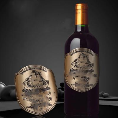 China paper & Custom Luxury Gold Foil Cardboard Sticker Embossed Metal Sticker Wine Label Red Wine Sticker Bottle Foil Paper for sale