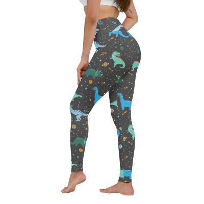 China Anti-UV Dinosaurs In Space Sublimation Printing Legging For Women for sale