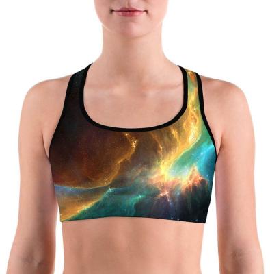 China Women Anti-UV Activewear Sports Bra Vest Space Nebula Full Printed Racerback Bras For Running Sports Workout Gym Yoga Fitness for sale