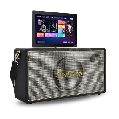 China 14.1 Inch WIFI Touch Screen Speaker Wooden Karaoke Player System Karaoke Box Android TV Active Home Theater System for sale