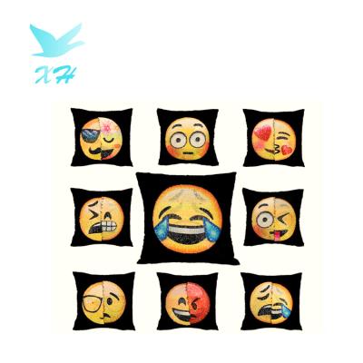 China Portable creative custom printed emoticon smile sequin pillow cover for car for sale