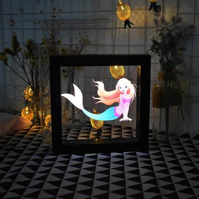 China Christmas Party Hoom Decoration Photo View Night Light, Mermaid Photo 3D Illusion LED Lamp Light Up Night Light Marquee Sign Table Battery Operated Desk for sale