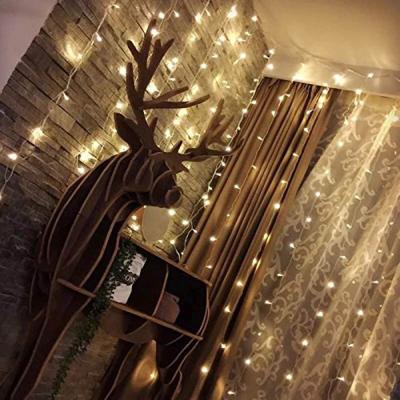 China Christmas Party Garden Decoration 300 LED Window Curtain String Light Wedding Party Outdoor Indoor Bedroom Wall Decorations, Warm White for sale