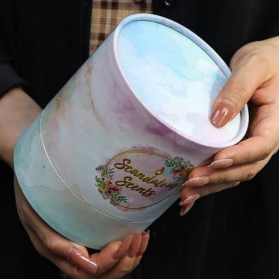 China Handmade high-end eco-friendly empty tealight printing glass candle jars round packaging boxes perfume bottle cylinder paper tube for sale