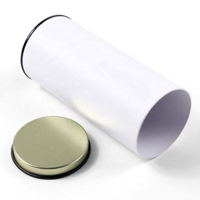 China Wholesale Recyclable Perfume Food Tea White Paper Tube Packaging Gift Cosmetic Cylinder Box With Metal Lid for sale