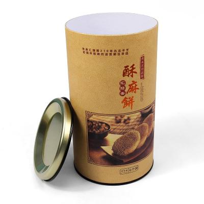 China Recycled Materials Food Grade Recycled Tin Can Paper Tube Tea Chocolate Coffee Cookie Round Packing Box With Metal Lid for sale