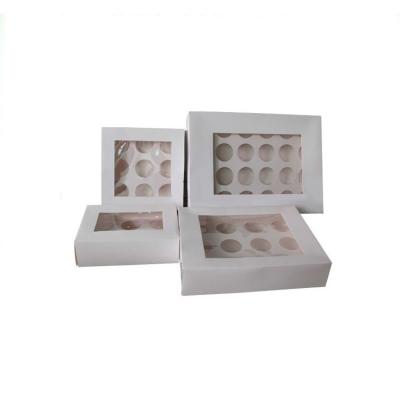 China Recycled Materials High Quality Eco-friendly Custom Printed Single Folding Biodegradable Paper Cupcake Packaging Box With Clear Window for sale