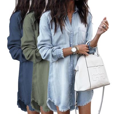 China 2021 Wholesale Breathable Women Casual Ladies Sheath Long Oversized Loose Shirt Jean Denim Dress for sale