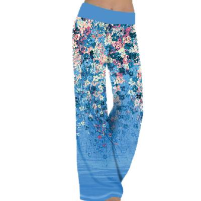 China 2021 Women Anti-Wrinkle Plus Size Bell Bottom Yoga Sports Jogger Leg Tie Dye Palazzo Floral Print Wide Leg Pants for sale