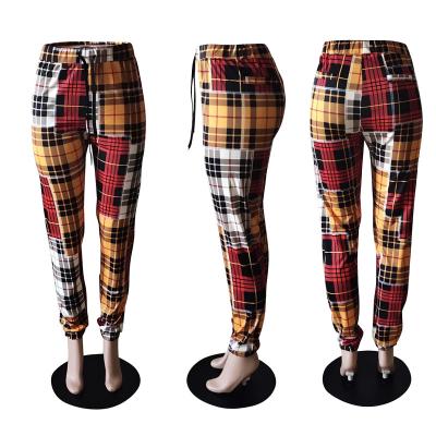 China 2021 New Arrival Anti-wrinkle Pants Fashionable Women's Custom Casual Ladies Plaid Pants 9026 for sale