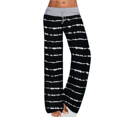 China Factory Price Anti-wrinkle Women Pajama Pants Comfortable Casual Floral Striped Print Drawstring Palazzo Lounge Pants Wide Leg for sale