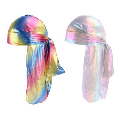 China Fashionable quality multifunctional African print satin turban long tail unisex Arabic sublimation hair durags hat for men for sale