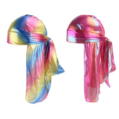 China Quality Glitter Sublimation Long Tail Multifunctional African Satin Hair Durags Print Arabic Fashionable Unisex Hat For Men for sale