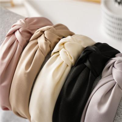 China Fashion Logo Elegant Women's Custom Luxury Hair Tied Headbands Silk Satin Twist Knot Top Mat Girls White Headbands for Women for sale