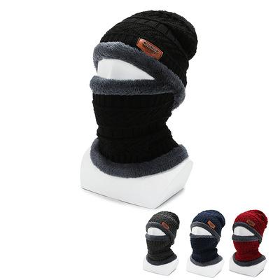 China Cozy 2 pieces beanie hat mask cover neck with scarf joined men's thick fleece facemask matching knit winter hat with scarf set for sale