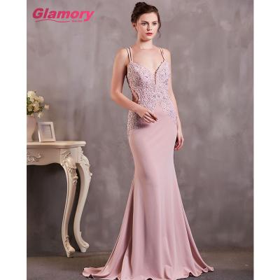 China Breathable High Quality Sexy Straps Dresses Lace Up Appliques Long Party Dress Summer Wear Bodycon Prom Dress for sale