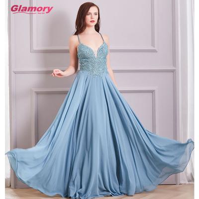 China Breathable Women Ladies Lace Up Applique Chiffon Prom Dress Sexy Straps Backless Formal Party Dresses Long Evening Dress for sale