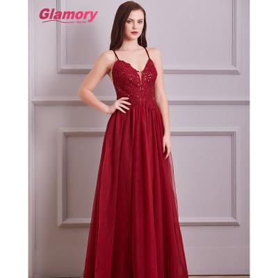 China Breathable Hot Sales Girls Dress Party Feast Sexy Burgundy Backless Dress Wholesale Lace Evening Dresses For Women for sale