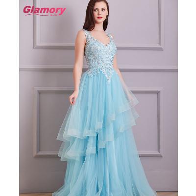 China Breathable Embroidered Beading Elegant Ruffled Dress Date Ceremony Party Prom Dress To Trim Long Even Dresses For Women for sale