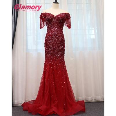 China Breathable Glamorous Mermaid Sequin Dress Burgundy Women Formal Evening Gowns Dresses for sale