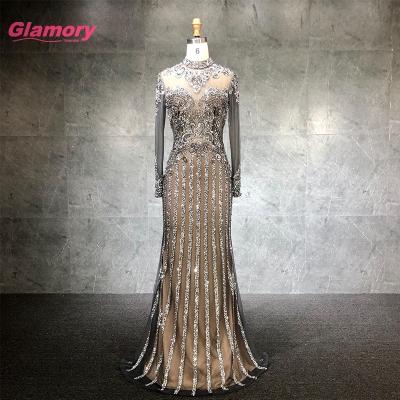 China 2020 New Women's Long Sleeve Breathable Luxury Halter Neck Beading Turkish Evening Dresses Mermaid Party Dress for sale