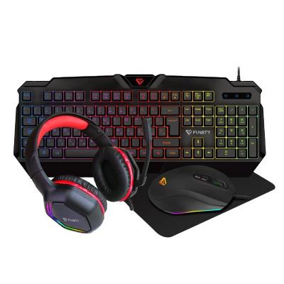 China Good Quality ERGONOMIC ERGONOMIC 4IN1 RGB LED Backlit Keyboard Earphone Gaming Mouse Combo Optical Combo Mouse Pad Combo for sale