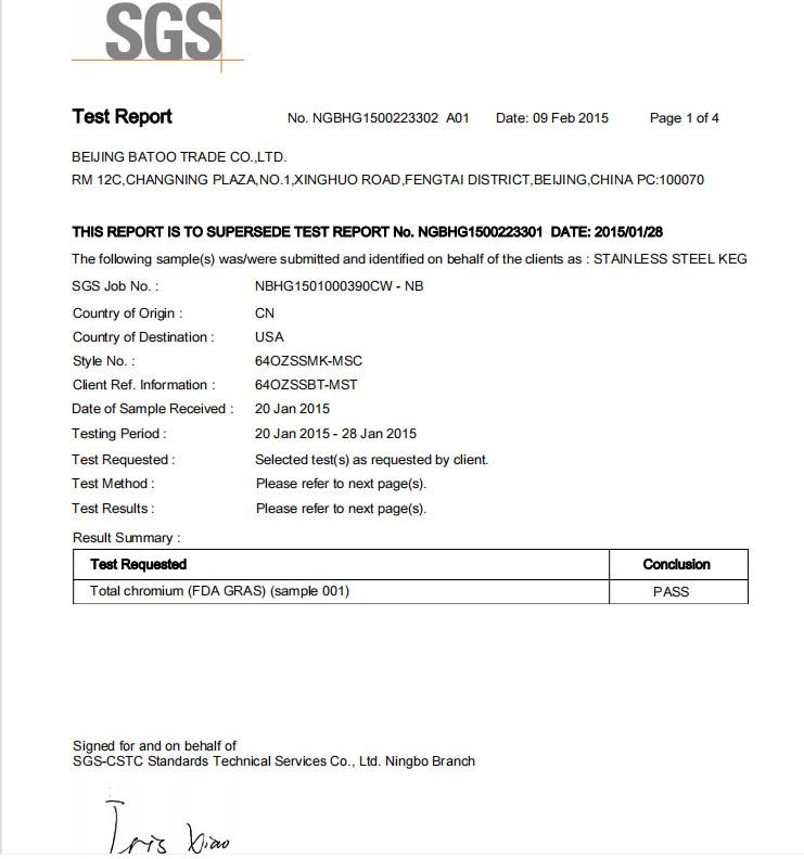 FDA GRAS - Beijing Bartool Tech Co., Ltd.