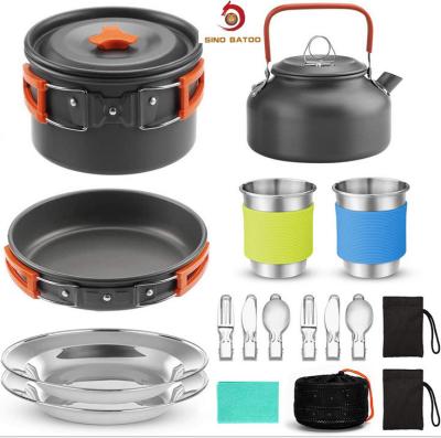 China Non Stick Outdoor Cookware Set With Pot Pan Kettle Stainless Steel Cups for sale