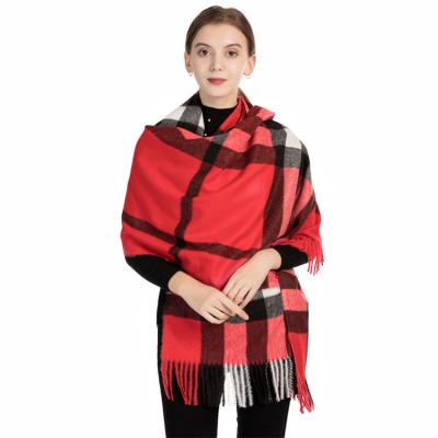 China Soft Feeling Winter Thick Touch Cotton Plaid Scarf Women Female Scarves Lattice Wide Long Shawl Wrap for sale