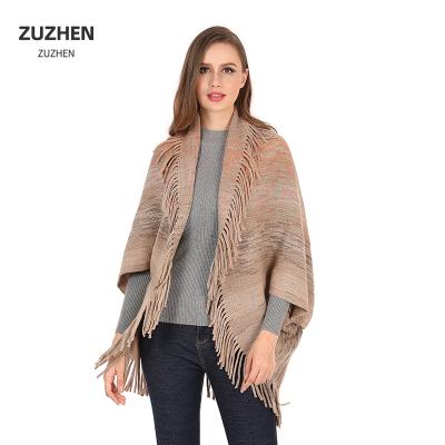 China Keep Warm Fashion Knitted Poncho Women Autumn Cashmere Shawl Ladies Wool Cashmere Poncho Sweater for sale