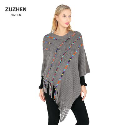 China 2021 European American Hot Ladies Poncho Sweater Fashion Windproof Winter Selling Knitting Women's Warm Sweater Poncho for sale