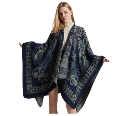 China Carry on sale 6 colors warm cashmere capes print single color women winter cape knitted shawl for sale