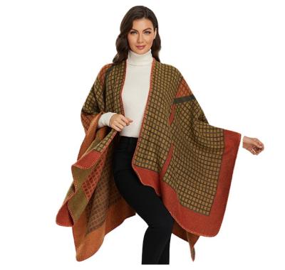 China Keep Warm 2021 New Fashion Acrylic Polyester Ponchos Coat Cape Shawl Winter Knitted Pashmina Shawl Women for sale