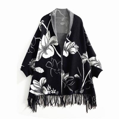 China With Sleeves Nordic Style Fashion Printing Women's Long Sleeve Shawl Cardigan Shawl With Sleeves For Women for sale