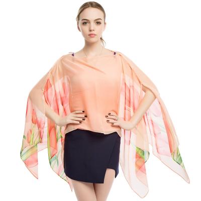 China New Women's Classic Summer Chiffon Shawl Beach Towel Beach Sunscreen Shade Tulip Sunscreen Shawl for sale