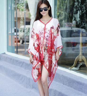 China Chiffon Ladies Beach Shawls Hot Sale Polyester Summer Sunscreen Beach Silk Print Striped Shawls for sale