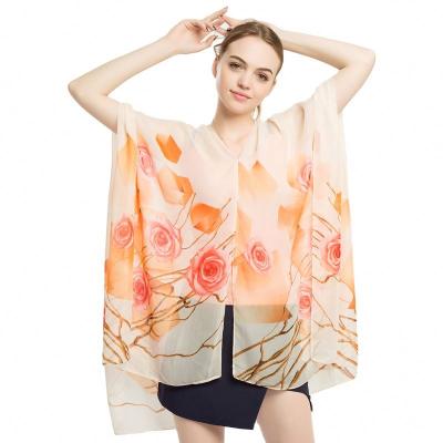 China Classic Top Sunshade Diamond Rose Sunscreen Shawl Fashion Summer Sunscreen Chiffon Shawl Beach Towel Beach Umbrella for sale