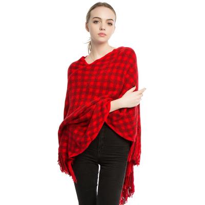 China Thick Soft Feeling New Distressed Shawl Factory Direct Sale Wholesale Grid Chart Knitting Graphic To Keep Poncho Warm For Women Winter for sale