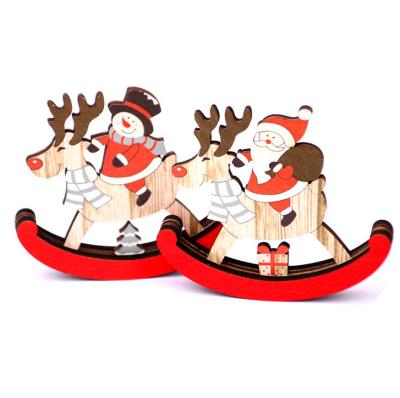 China Christamas Home Decoration New Christmas Snowman DIY Decoration Wooden Tabletop Rocking Horse Toys Christmas Gifts For Kids for sale