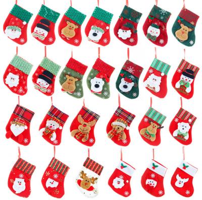 China Small Fabric Christmas Stocking Candy Sack Christmas Tree Hanging Gift Bag Pendant For Christmas Decorations for sale