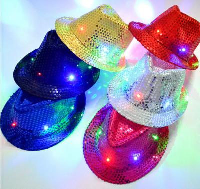 China Modern Fancy Flashing Led Light Up Sequin Jazz Hat Unisex For Hip-Hop Dance Party for sale