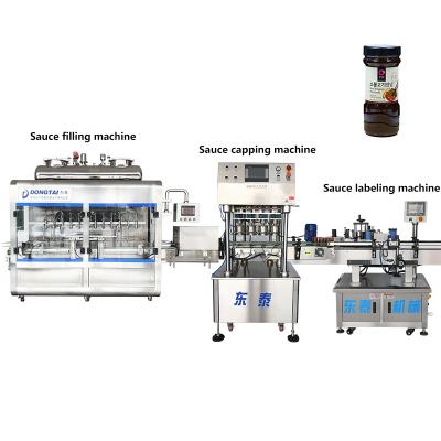 China Automatic Stainless Steel Piston Bottle Spice BBQ Sauce Peanut Butters Honey Jar Filling Capping Labeling Machine Line for sale