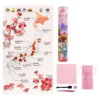 China Adventure Travel Scratch Map Amazing Special Gift Cherry Blossom Poster Travel Scratch Off Map Scratch Pink for sale