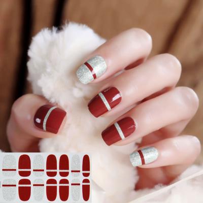 China 3D Plane/Glitter Wholesale Heart Design Red Pink Full Cover Manicure Stickers 3D Polish Strips Waterproof Nail Wraps for sale